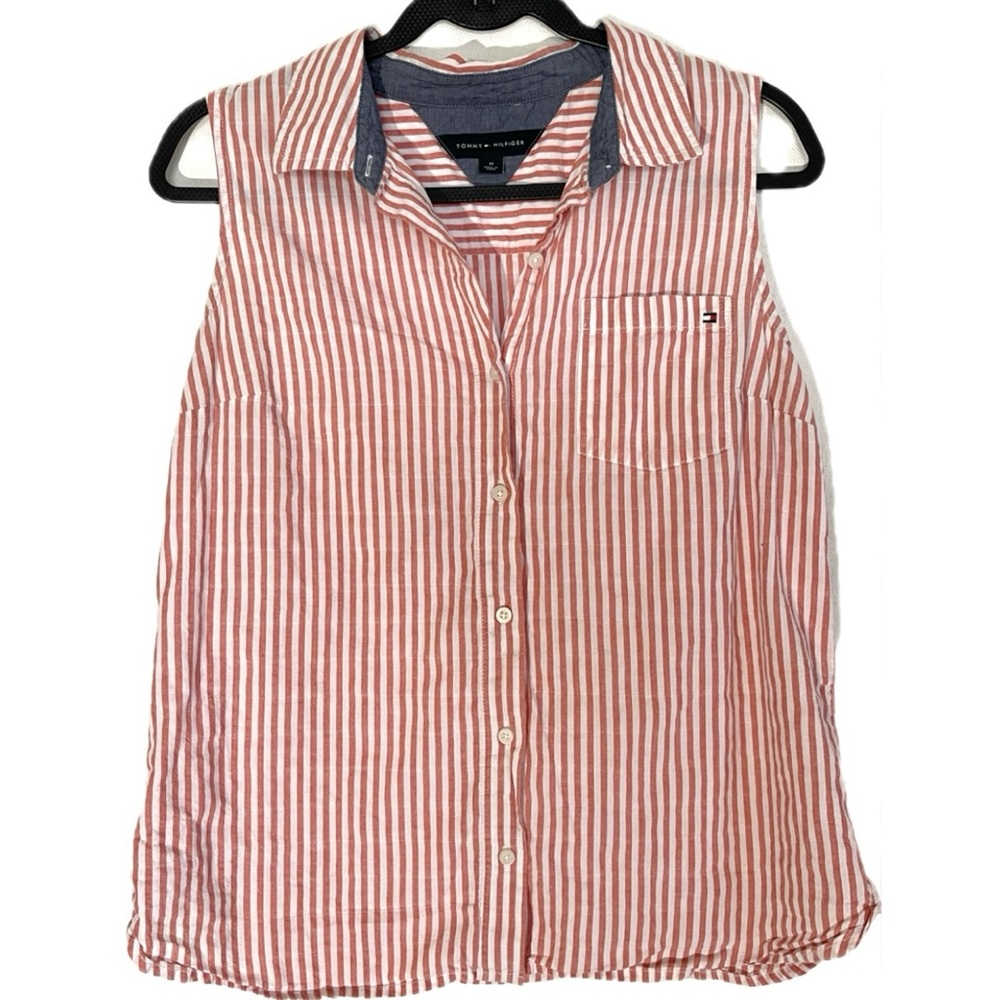 Tommy Hilfiger Sleeveless Striped Button Down Shirt Women’s Medium Spring Top